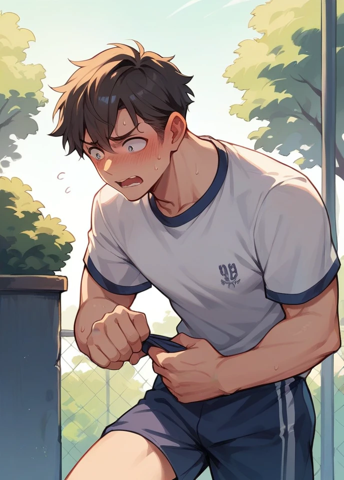 School sports boy embarrassed because of pee