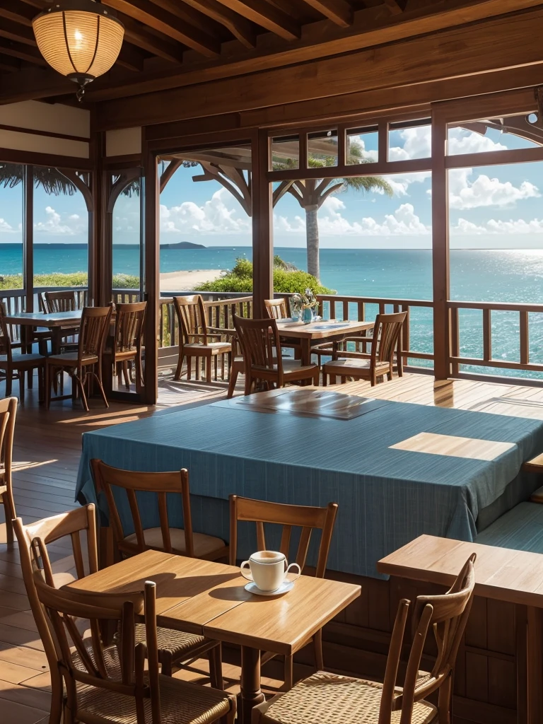 By the serene beach, where the gentle waves lazily kiss the shore, sits a charming tea house cafe. Its architecture blends seamlessly with the natural surroundings, boasting open, airy spaces that invite the ocean breeze to dance through. The sound of seagulls echoes softly in the background, adding to the peaceful ambiance.
Inside, Annie's Tea House Cafe exudes warmth and tranquility. Large windows offer panoramic views of the azure sea, framed by billowing curtains that sway gently in the salty breeze. The interior is adorned with rustic wooden furniture, adorned with intricate carvings that hint at a maritime theme.
At the heart of the cafe stands Annie herself, a figure with a vibrant spirit. Her blonde bob frames her heart-shaped face, and her striking blue eyes sparkle with kindness and a hint of mischief. Annie moves gracefully behind the polished counter, where rows of delicate teapots and colorful cups await their eager patrons.
The aroma of freshly brewed tea fills the air, mingling with the salty tang of the ocean outside. Soft instrumental music plays in the background, adding to the soothing atmosphere. Patrons relax in comfortable wicker chairs or on plush cushions scattered around low tables, engaged in quiet conversations or lost in the pages of books.
Annie, with her warm smile and attentive manner, circulates among her guests, ensuring each cup of tea is brewed to perfection and every visitor feels welcomed into her coastal sanctuary. The sunlight filters through the windows, casting gentle patterns on the polished wooden floors, as if nature itself approves of this peaceful haven by the sea.