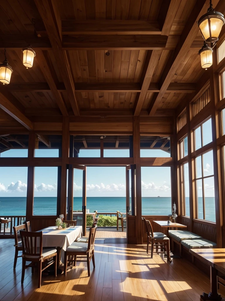 By the serene beach, where the gentle waves lazily kiss the shore, sits a charming tea house cafe. Its architecture blends seamlessly with the natural surroundings, boasting open, airy spaces that invite the ocean breeze to dance through. The sound of seagulls echoes softly in the background, adding to the peaceful ambiance.
Inside, Annie's Tea House Cafe exudes warmth and tranquility. Large windows offer panoramic views of the azure sea, framed by billowing curtains that sway gently in the salty breeze. The interior is adorned with rustic wooden furniture, adorned with intricate carvings that hint at a maritime theme.
At the heart of the cafe stands Annie herself, a figure with a vibrant spirit. Her blonde bob frames her heart-shaped face, and her striking blue eyes sparkle with kindness and a hint of mischief. Annie moves gracefully behind the polished counter, where rows of delicate teapots and colorful cups await their eager patrons.
The aroma of freshly brewed tea fills the air, mingling with the salty tang of the ocean outside. Soft instrumental music plays in the background, adding to the soothing atmosphere. Patrons relax in comfortable wicker chairs or on plush cushions scattered around low tables, engaged in quiet conversations or lost in the pages of books.
Annie, with her warm smile and attentive manner, circulates among her guests, ensuring each cup of tea is brewed to perfection and every visitor feels welcomed into her coastal sanctuary. The sunlight filters through the windows, casting gentle patterns on the polished wooden floors, as if nature itself approves of this peaceful haven by the sea.