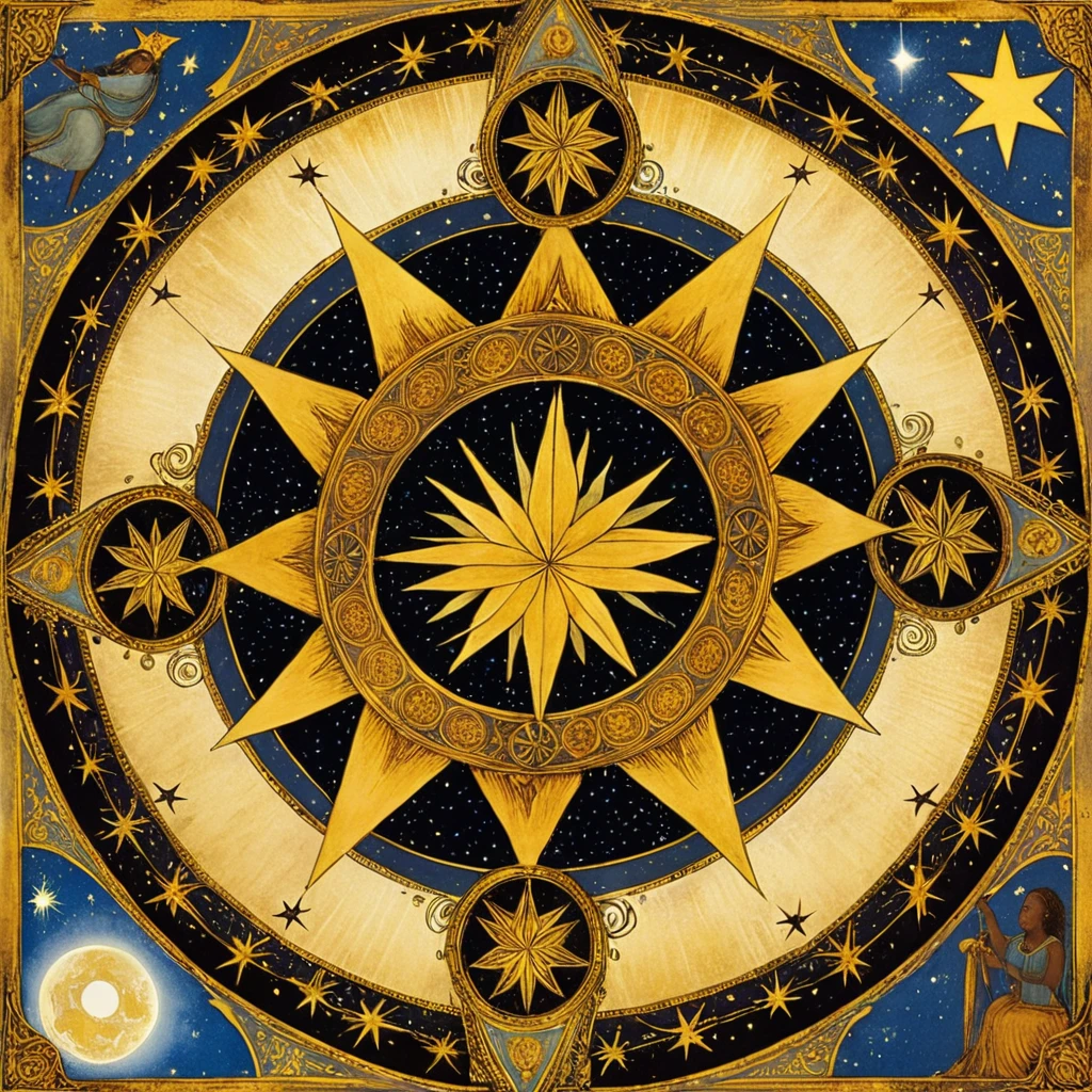  imageio "Tarot Card: the star" (imageio feita por leonardo da vinci) (black ethnicity)