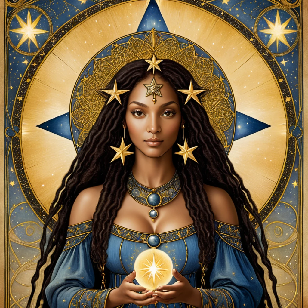  imageio "Tarot Card: the star" (imageio feita por leonardo da vinci) (black ethnicity)