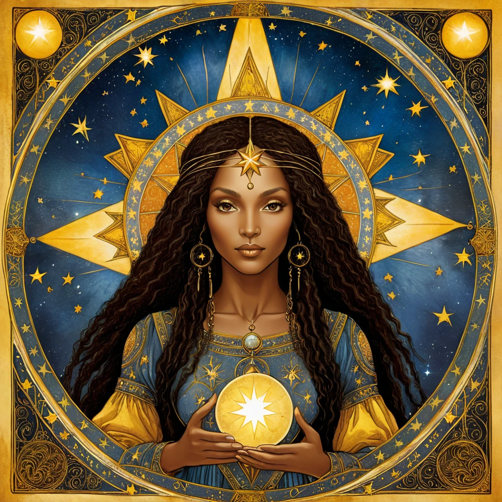  imageio "Tarot Card: the star" (imageio feita por leonardo da vinci) (black ethnicity)