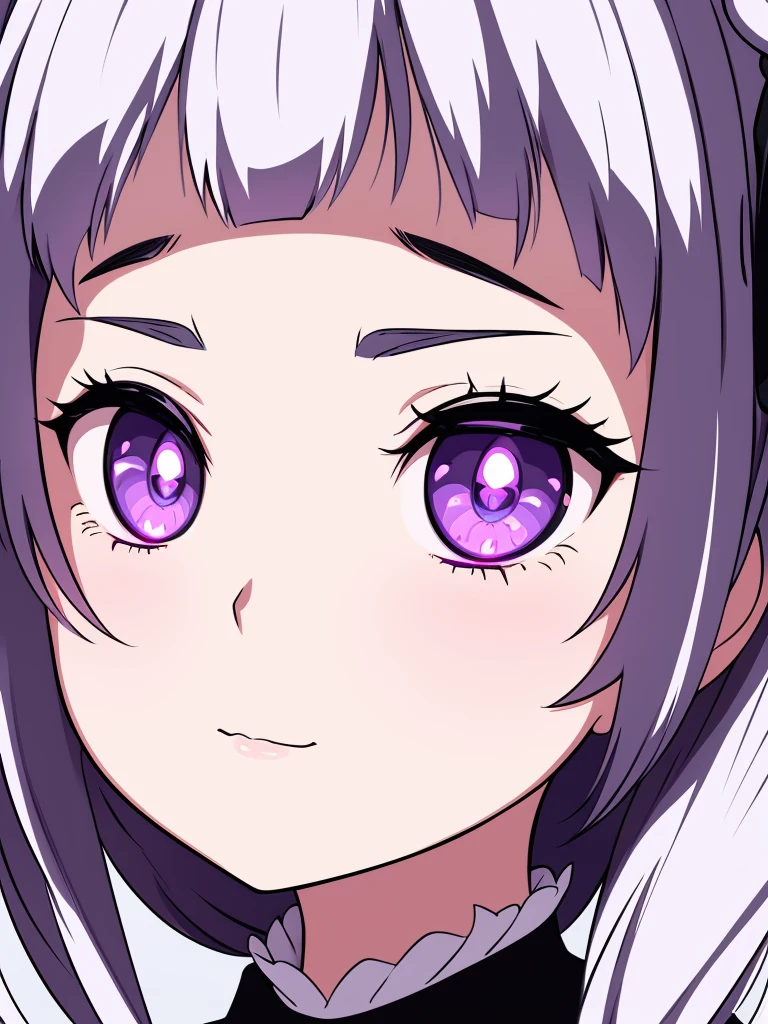 loli,a close up of a person with purple eyes and a black and white outfit, a character portrait inspired by Puru, tumblr, process art, with glowing purple eyes, with glowing yellow eyes, anime style 4 k, ilya kuvshinov face, black anime pupils in her eyes, portrait knights of zodiac girl, best anime 4k konachan wallpaper