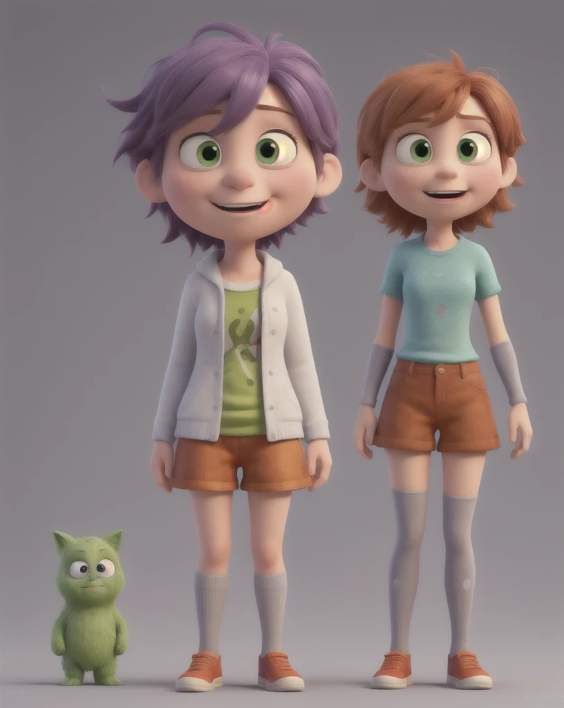 Create characters inspired by "Inside Out."

Focus:

Medium hair with bangs
Female
22 years old
Characters:

Joy: The main character, always happy and optimistic. She should have an infectious smile, vibrant colors, and an energetic design.

Sadness: A melancholic character, but with a sensitive and important side. She should have blue and purple tones, expressive eyes, and a delicate design.

Anger: An explosive and temperamental character, but with a good heart. He should have warm colors like red and orange, furrowed eyebrows, and a robust design.

Disgust: A critical and disgusted character, but with an important role in protecting Riley. She should have earthy and green colors, exaggerated facial expressions, and an eccentric design.

Fear: An anxious and fearful character, but with a keen protective instinct. He should have cool colors like blue and white, wide eyes, and a slender design.

Maintain:

Iconic details from the movie such as color palettes, shapes, and facial expressions.
Resolution:

High resolution (4K)
Neutral backgrounds to highlight the characters
Format:

Create individual images of each character.
Create a scene that shows all characters together.