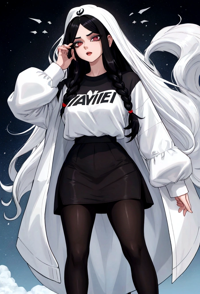 Age 22, White skin girl, almost speaks, Bblack hair, extremely long hair, Cramped, black pantyhose, black sneakers, Bblack hair, hair between the eyes, White hair, cloused mouth, range, cabelo bagunçado saia formal Bblack hair grande extremely long hair olhos cinzas1
