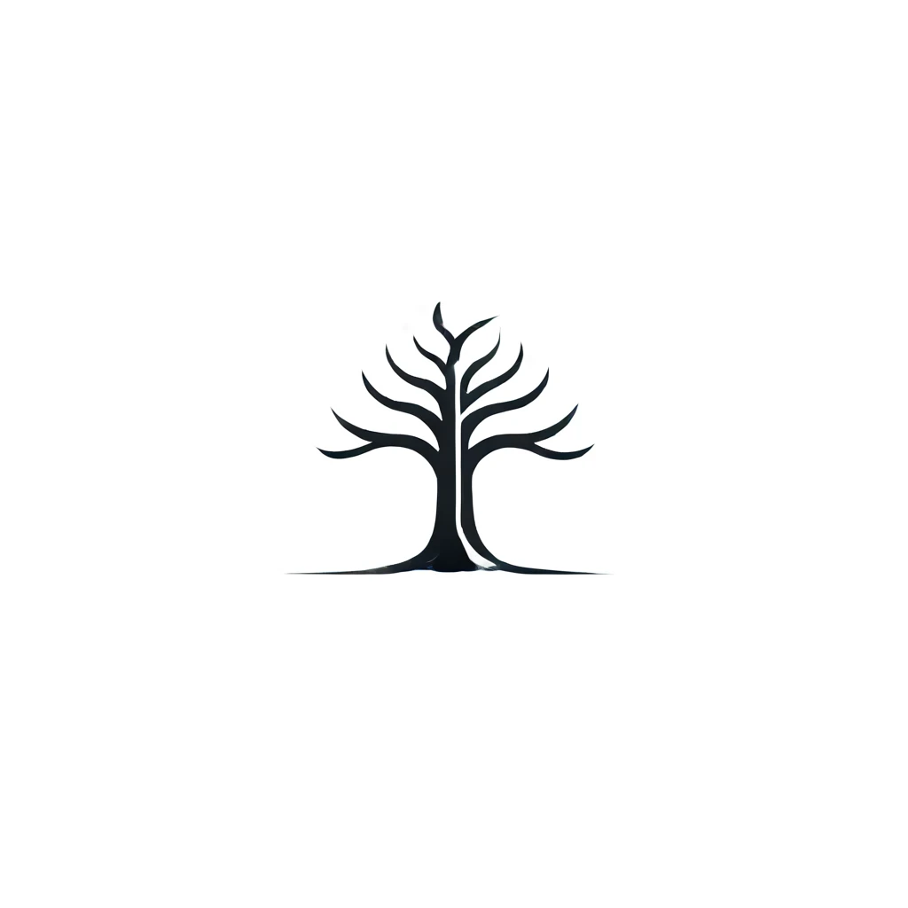 tree shaped logo design. with a geometric, flat style without color gradations, with neat shapes in black and white, monochrome