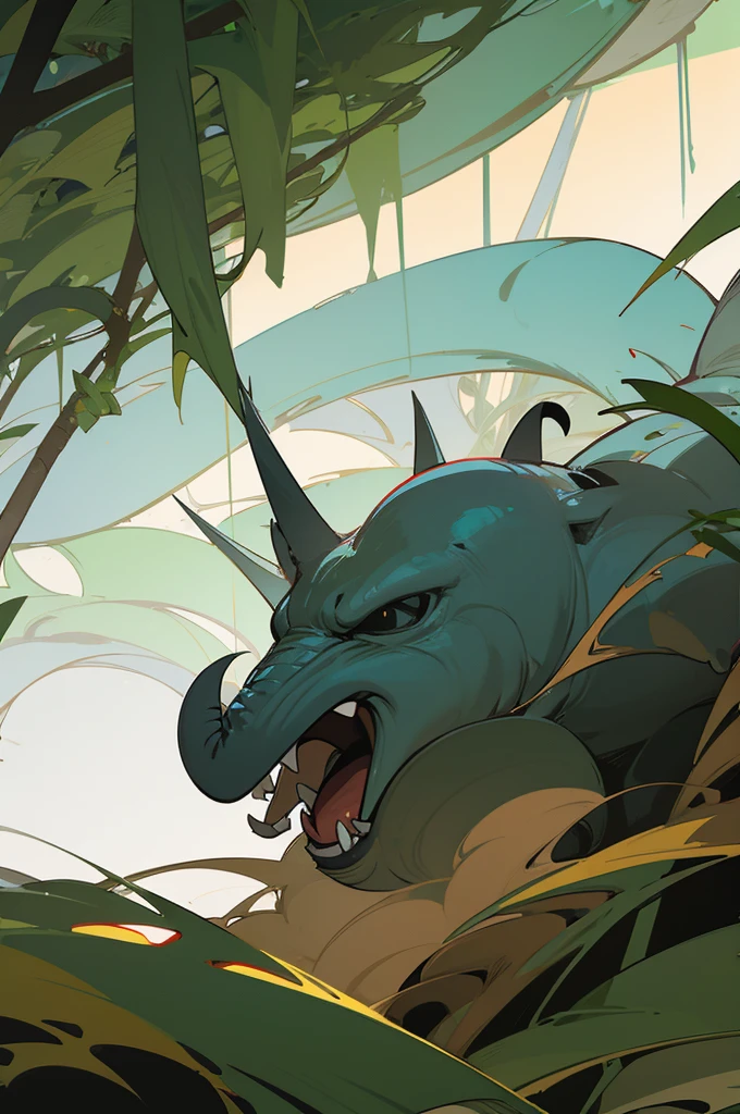 Flat illustration of angry elephants in the jungle
, Not realistic,
