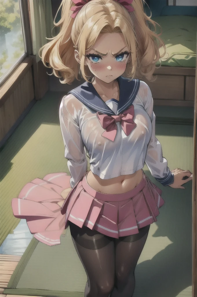 Full body depiction on screen, A lot of tissue paper is scattered on the tatami mat, Big breasts that look like their clothes will rip off very large chest Extremely distended chest huge chest bulge A composition that shows the whole body Dim pink room Japan tatami room Japanese-style room Dirty room There is a lot of garbage scattered around Very dirty blanket Lying on the futon Scattered tissue paper Scattered pink magazines Cute long-sleeved sailor uniform that reaches down to the neck. Lots of frills sewn into the clothes. Fine frill belly long skirt Panier Berry Long Skirt university student Age: 20 Illustrated style anime風 Frown Narrow Mouth Small lips Glaring Angry beautiful girl Very cute clothes cheeks pink Blonde Long Hair Super Curly Hair Super long sideburns 濡れて透けたSee-throughの衣服 Wet and transparent long-sleeved sailor uniform Hair band Wet and transparent very long shocking pink silk skirt Blushed cheeks Clothes that are wet and transparent from the rain Clothes are wet with sweat and transparent Metallic sheen on the skin 衣類がRubber luster Clothes are vinyl glossy Glaring Angry Frowning Embarrassing表情 White blonde super long hair The transparency of vinyl Super Curly Hair Super long sideburns anime Embarrassing shame Mat on tatami 濡れて透けたSee-throughの衣服 Wet and transparent rubber turtleneck shocking pink wedding dress Cute hair band A very long shocking pink skirt made of wet, transparent rubber Wet and transparent pearl white rubber tights Wet and transparent rubber pearl white inner Rubber luster Multiple rubber hot pink ribbons Soaked in the rain Pearl white super long gloves made of wet, transparent rubber Wet and see-through rubber hot pink pantyhose Rubber Garter Belt Pitiful clear Big eyes Sharp Eyes Shocking Pink Rouge White rubber super long boots Wet and see-through white rubber bodysuit See-through Clothes that are see-through from the rain Clothes are wet with sweat and transparent