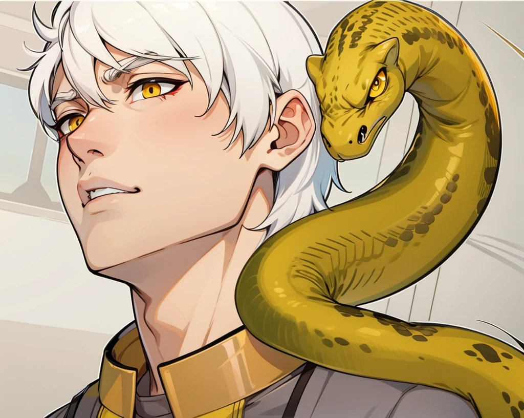 yellow eyes speaks angrily with annoyance