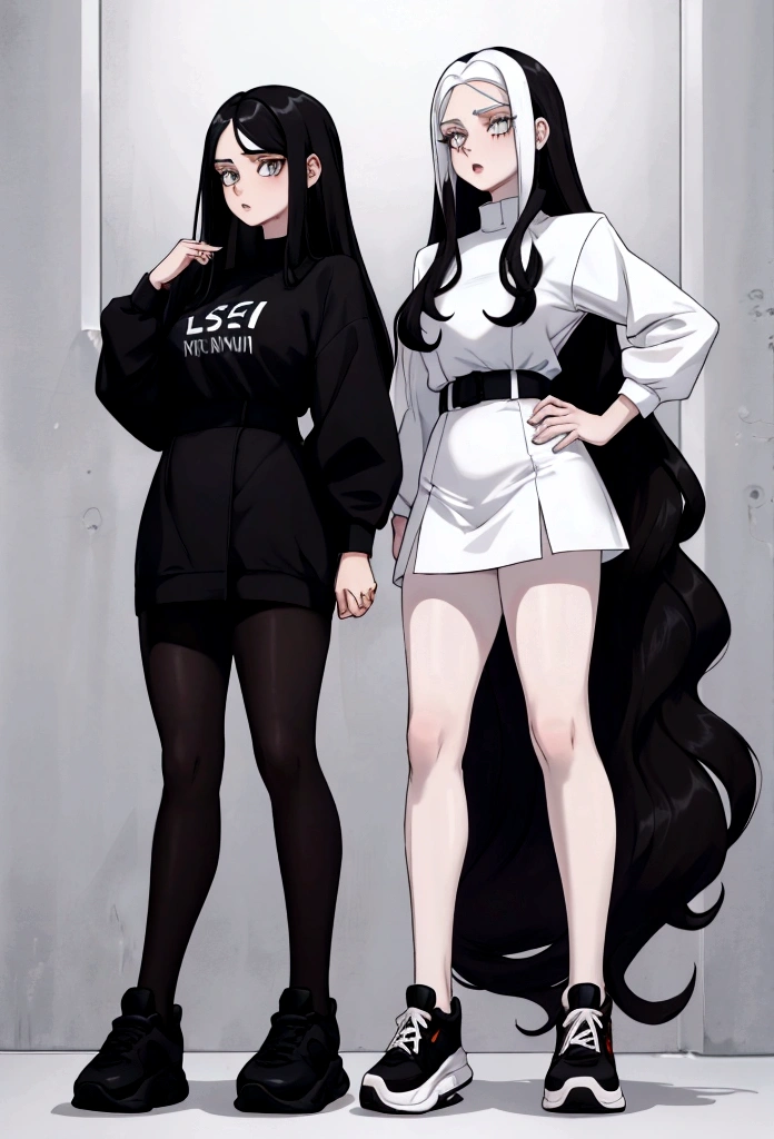 Age 22, white skin girl, almost speaks, Bblack hair, extremely long hair, Cramped, black pantyhose, black sneakers, Bblack hair, hair between the eyes, White hair, cloused mouth, range, cabelo bagunçado saia formal Bblack hair grande extremely long hair olhos cinzas