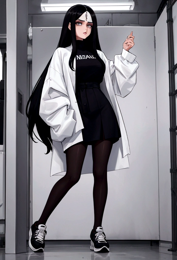 Age 22, white skin girl, almost speaks, Bblack hair, extremely long hair, Cramped, black pantyhose, black sneakers, Bblack hair, hair between the eyes, White hair, cloused mouth, range, cabelo bagunçado saia formal Bblack hair grande extremely long hair olhos cinzas olhos cinzas olhos cinzas