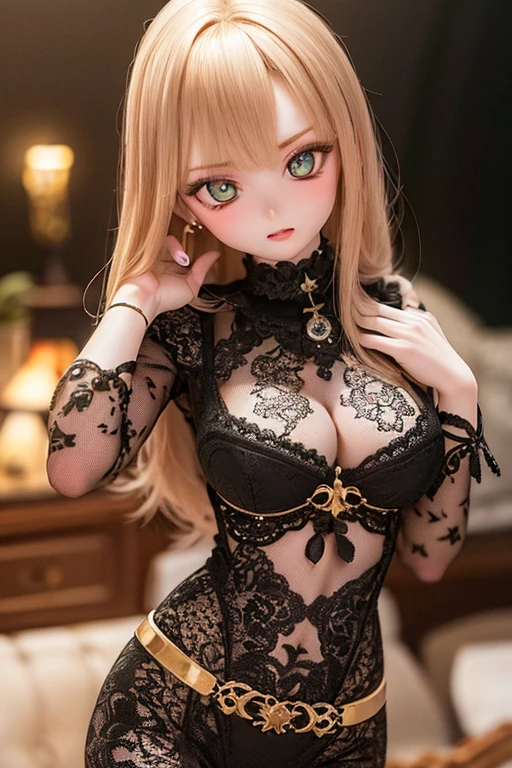 photorealistic, realistic photo, ((highest quality)), ((masterpiece)), detailed, kukolnydom, doll, (mature woman, 23yo, 23 years old:1.6), solo, ((cowboy shot, dynamic pose)), (skinny, slender, slim, parted lips), green eyes, brown hair, (looking at viewer, gradient eyes, shining eyes, detailed eyes, detailed face:1.3), dress, castle, 8k