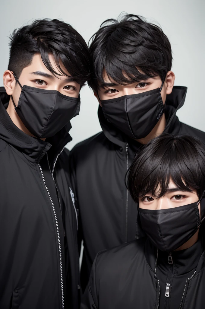 Create 3 boys with masks covering their entire faces.