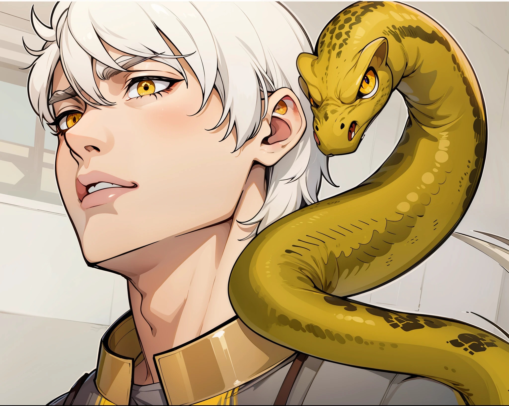 yellow eyes speaks angrily with annoyance
