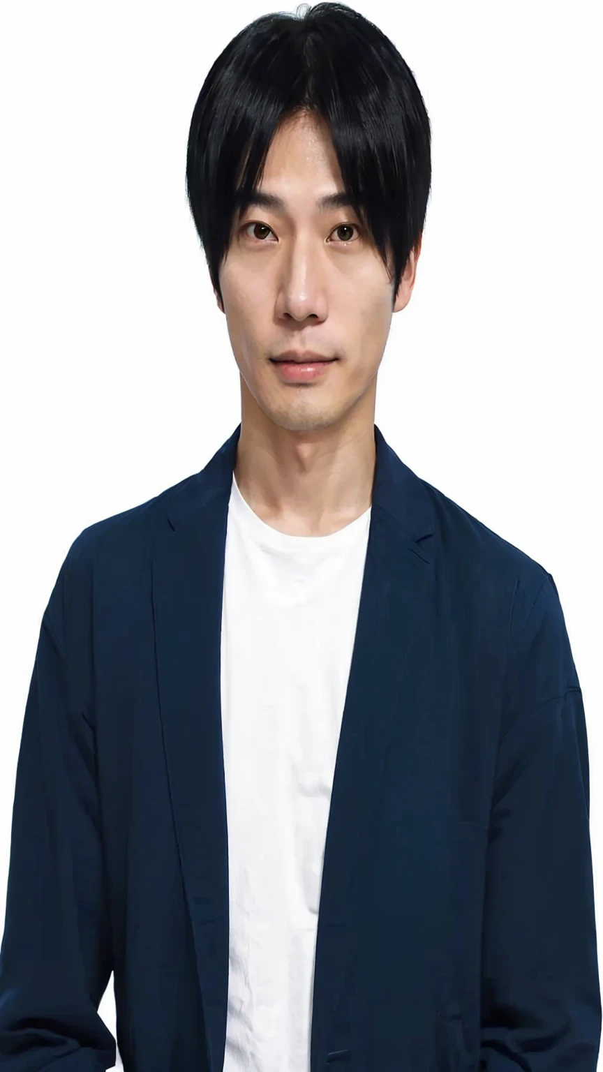 Beardless、Beautiful Skin、Gentle expression、Trustworthy、have confidence、A Japanese man wearing a blue jacket and white shirt taking a photo, tanaka suguru, toru furuya, tomohiro shimoguchi, fukaya yuichiro, Kousuke Oono, masakazu katsura, makoto yukimura, yuya nagai, ((tatsuro yamashita)), daisuke tsutsumi