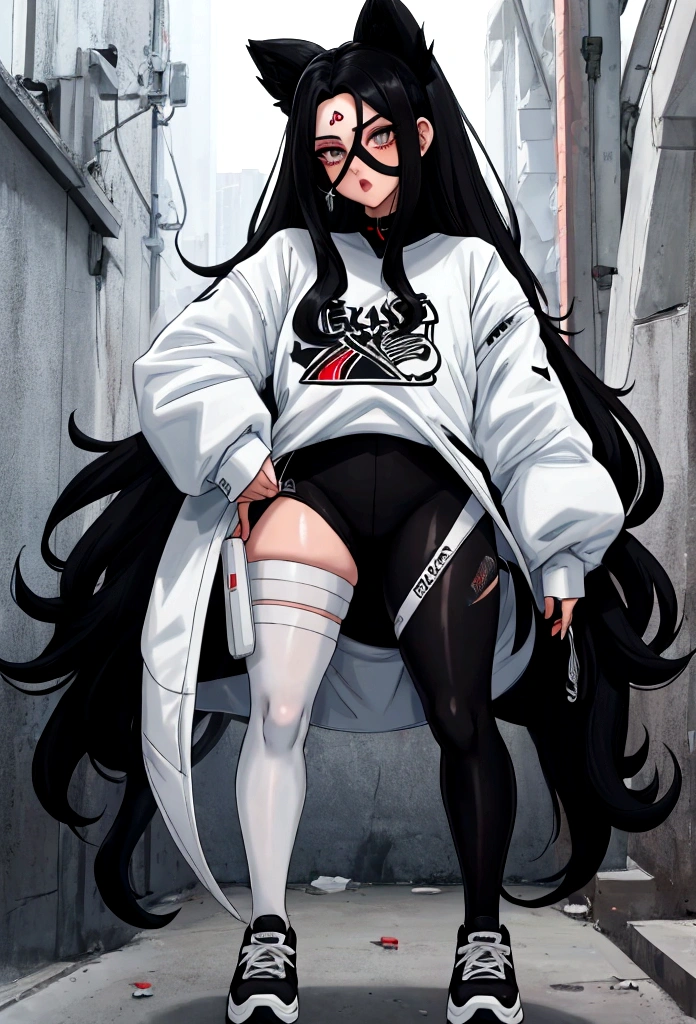 Age 22, white skin girl, almost speaks, Bblack hair, extremely long hair, Cramped, black pantyhose, black sneakers, Bblack hair, hair between the eyes, White hair, cloused mouth, range, cabelo bagunçado saia formal Bblack hair grande extremely long hair olhos cinzas