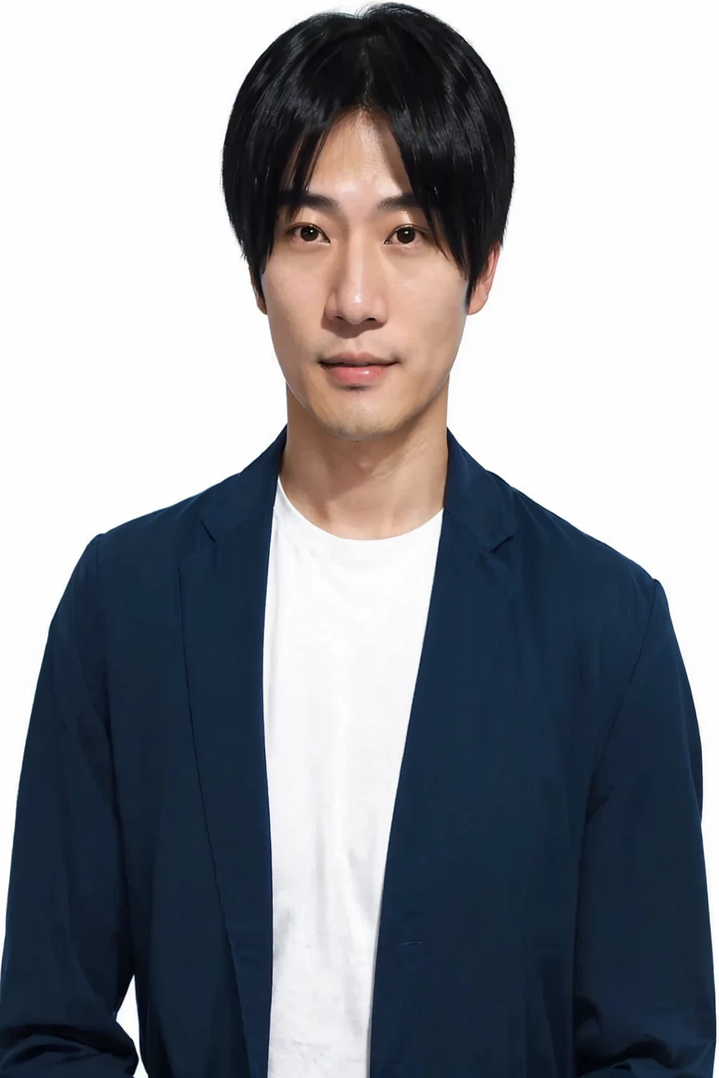 Beardless、Beautiful Skin、Gentle expression、Trustworthy、have confidence、A Japanese man wearing a blue jacket and white shirt taking a photo, tanaka suguru, toru furuya, tomohiro shimoguchi, fukaya yuichiro, Kousuke Oono, masakazu katsura, makoto yukimura, yuya nagai, ((tatsuro yamashita)), daisuke tsutsumi