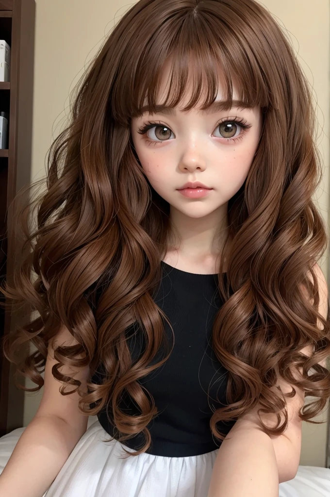 blythe doll with gray eyes,straight brown hair not so long and black eyeliner