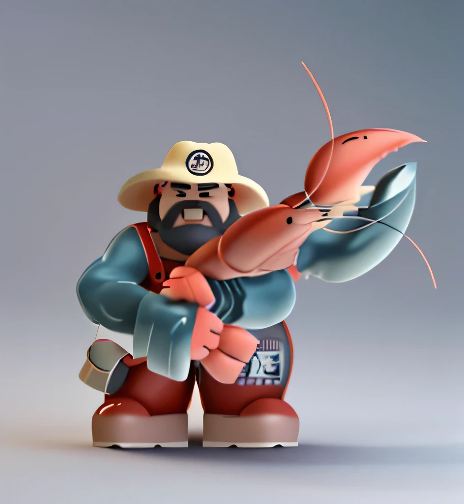 Fisherman,Wear a hat,Holding a lobster,3D Model,3D Rendering