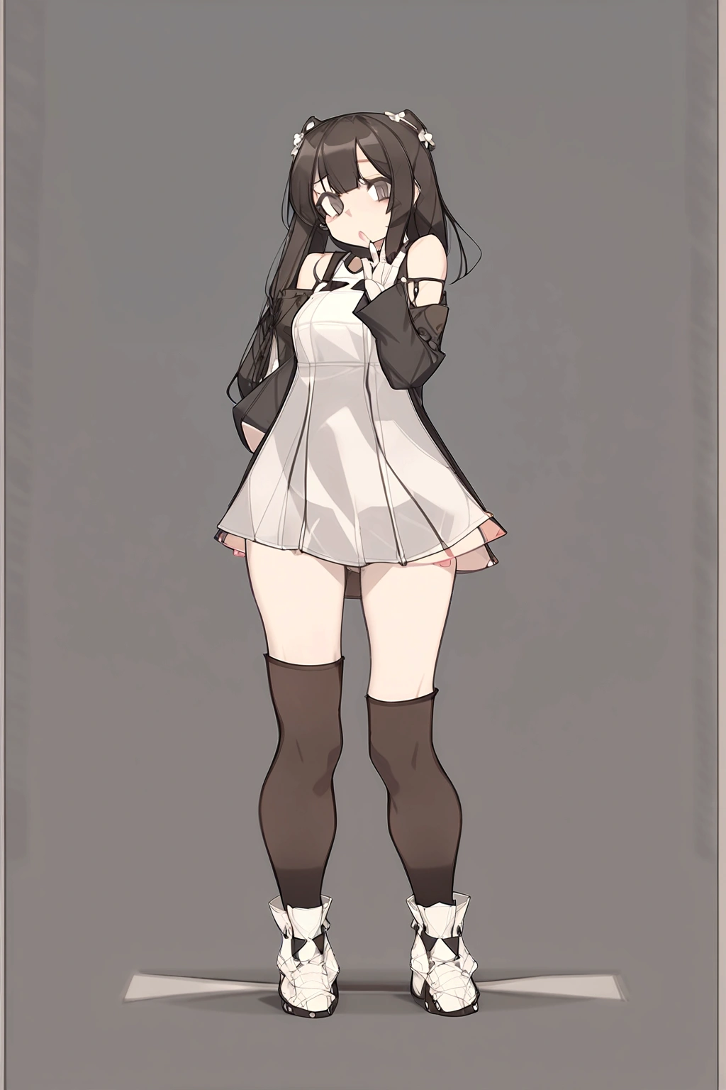 anime girl in a short dress and white shoes posing for a photo, anime girl wearing a black dress, anime full body illustration, Girls' Frontline style, fine-details. Girls' Frontline, from Girls' Frontline, cute anime waifu in a beautiful dress, full-length portrait of a short!, yandere. Cao Cao, Guweiz, dress loli