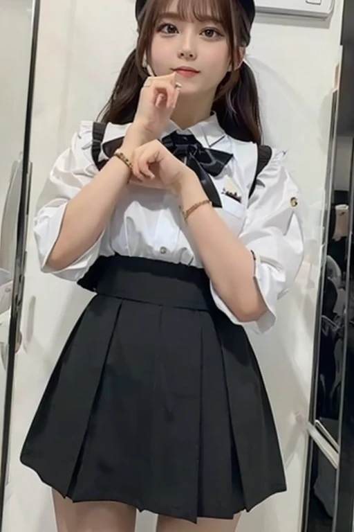 Gravure idol pose Hotel uniform White clothes high resolution Not too small bust Black Mini Skirt Shorten your skirt. Height 160cm