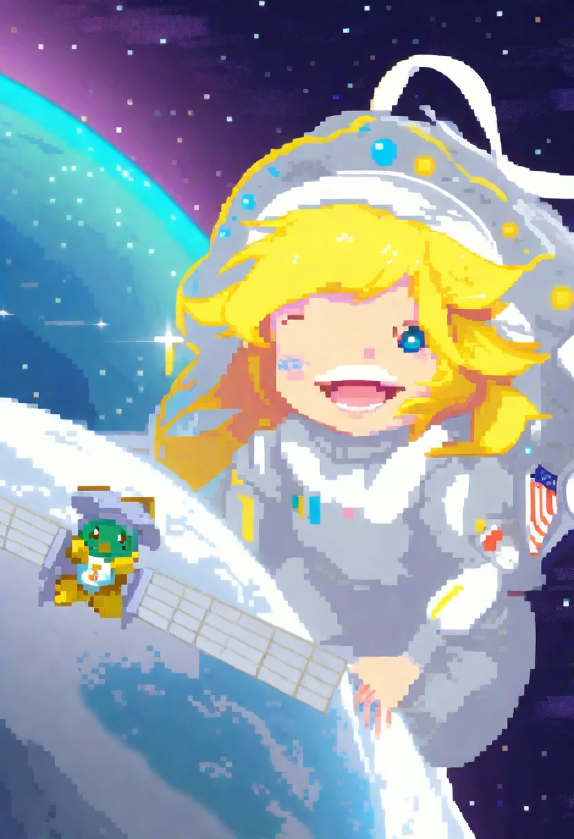 anime style image of a space station with a satellite and a space shuttle, venus squid astronaut, space molly, pixiv contest winner, lunar themed attire, official art, satellite, blocking the sun, pikachu in space, official artwork, marisa kirisame, girl in space, in orbit, inspired by Leiko Ikemura, discord profile picture, powerful woman sitting in space