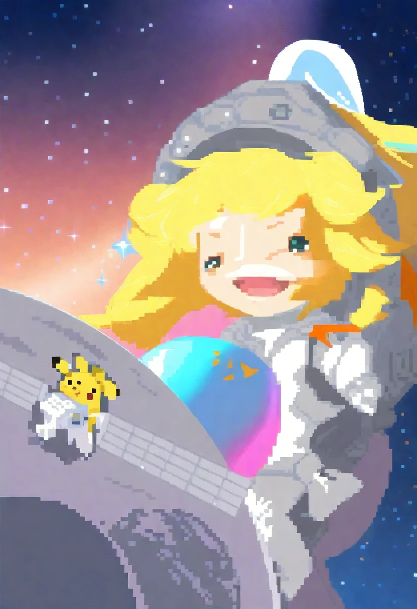 anime style image of a space station with a satellite and a space shuttle, venus squid astronaut, space molly, pixiv contest winner, lunar themed attire, official art, satellite, blocking the sun, pikachu in space, official artwork, marisa kirisame, girl in space, in orbit, inspired by Leiko Ikemura, discord profile picture, powerful woman sitting in space