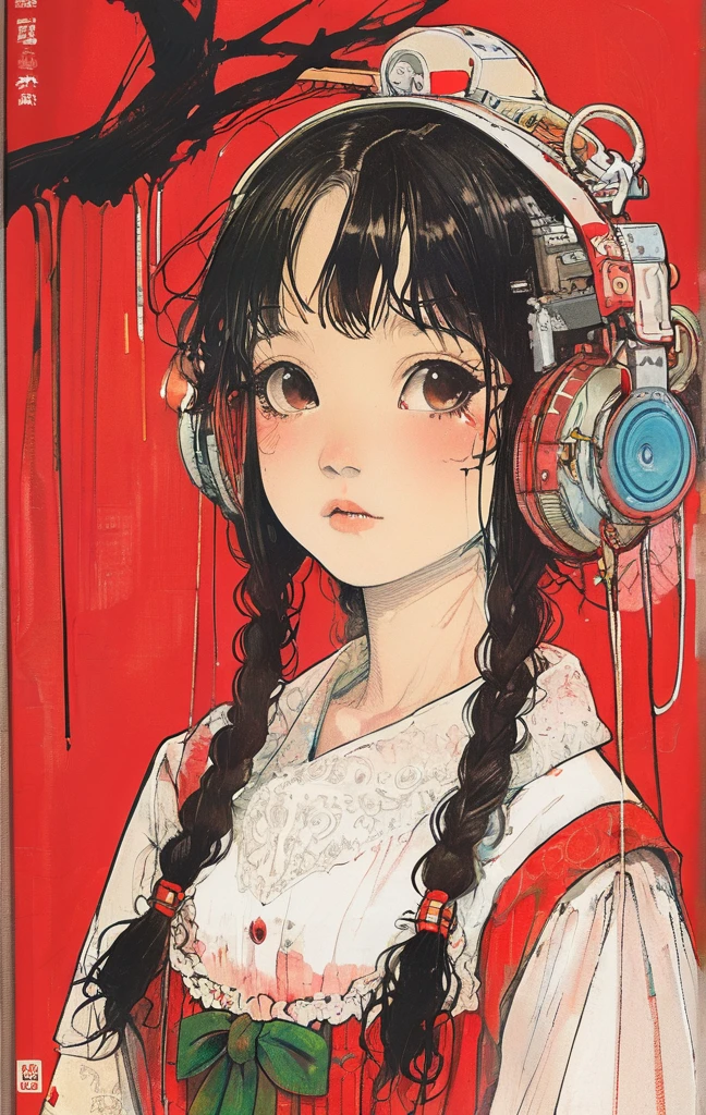 On a bright red campus"YES"Character、Beautiful Hardcore Illustration Homepage Illustration Style, Dark, High resolution, Hard-touch illustration, strong contours, Two girls, Gothic & ta style, Gothic & Loliashion, 8K, American comic book style, Colorful background, Hiroyuki Nagasaka, aggressive, Beautiful face, Cool Beauty, Dress, Beauty style, Rainbow Color, buttle, hard illustration, brown haired, two people, Halloween, Rose, Backwards,