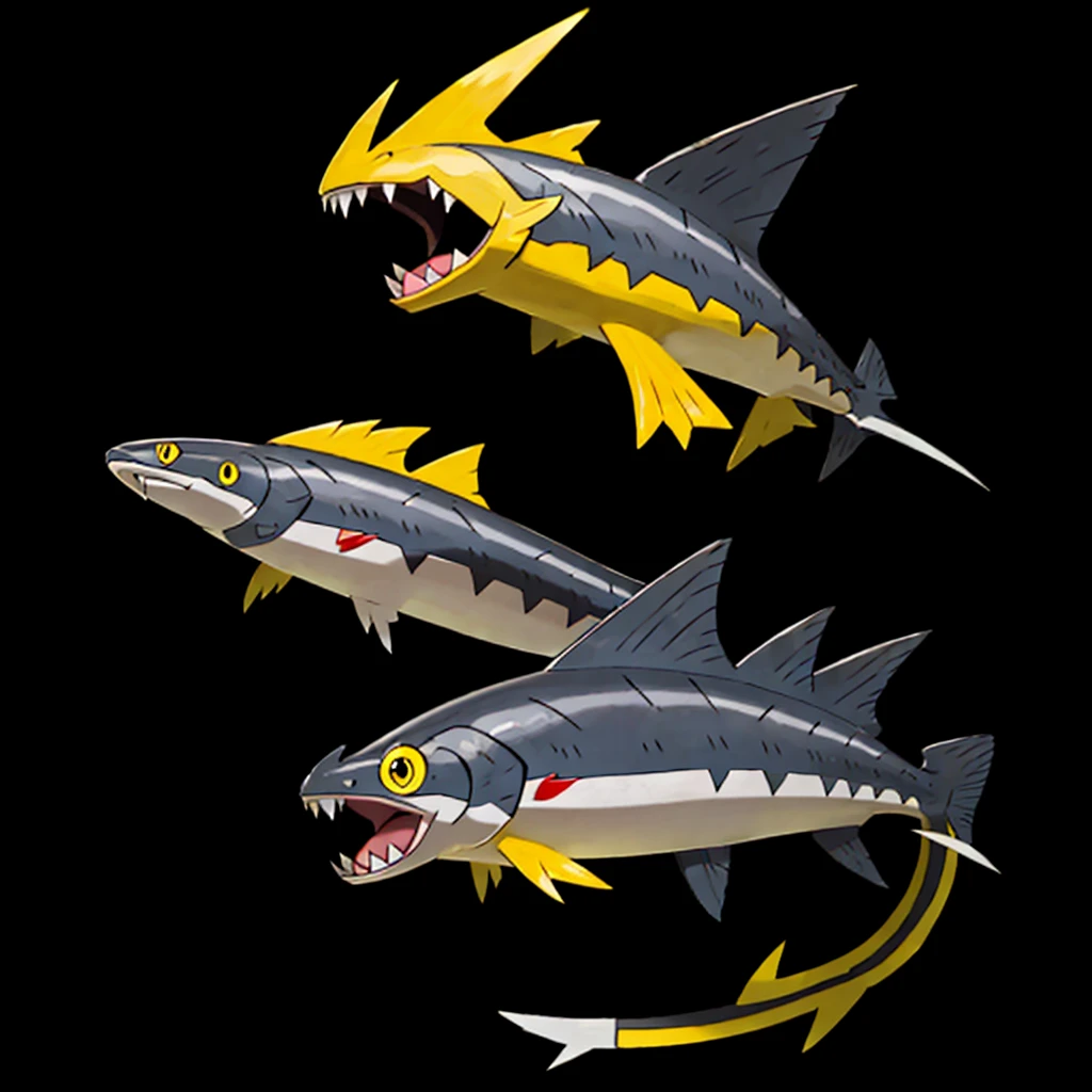 Pokemon salmon, evolved, Yellow eyes, Sharp teeth, legendary