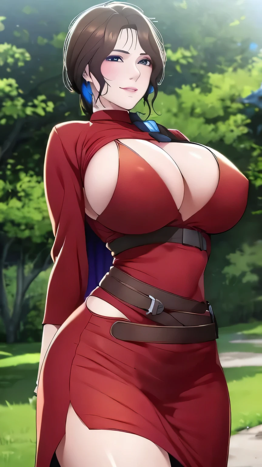 a busty naked woman with big breasts and pubic hair, standing in a forest, smiling, with detailed face and hands, sweating, wearing a cape and belt, (best quality,4k,8k,highres,masterpiece:1.2),ultra-detailed,(realistic,photorealistic,photo-realistic:1.37),HDR,UHD,studio lighting,ultra-fine painting,sharp focus,physically-based rendering,extreme detail description,professional,vivid colors,bokeh,fantasy,intricate details