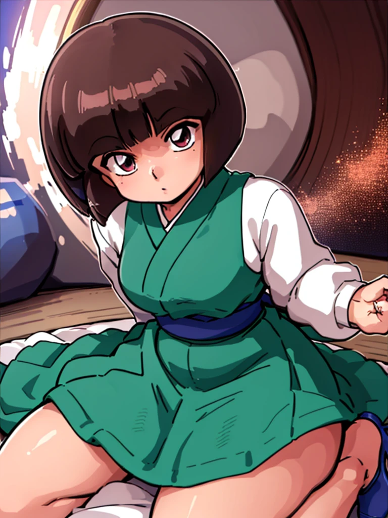 nabiki tendo, nabiki, looking at viewer, , (masterpiece:1.2), (best quality), (ultra detailed), (8k, 4k, intricate),(light particles, lighting, (highly detailed:1.2),(detailed face:1.2), (gradients), colorful, detailed eyes, japanese dojo, (detailed background),detailed landscape, (dynamic angle:1.2), solo, daylight, bob cut, mini skirt, thick tights, red dress, pelvic curtain dress, heels,