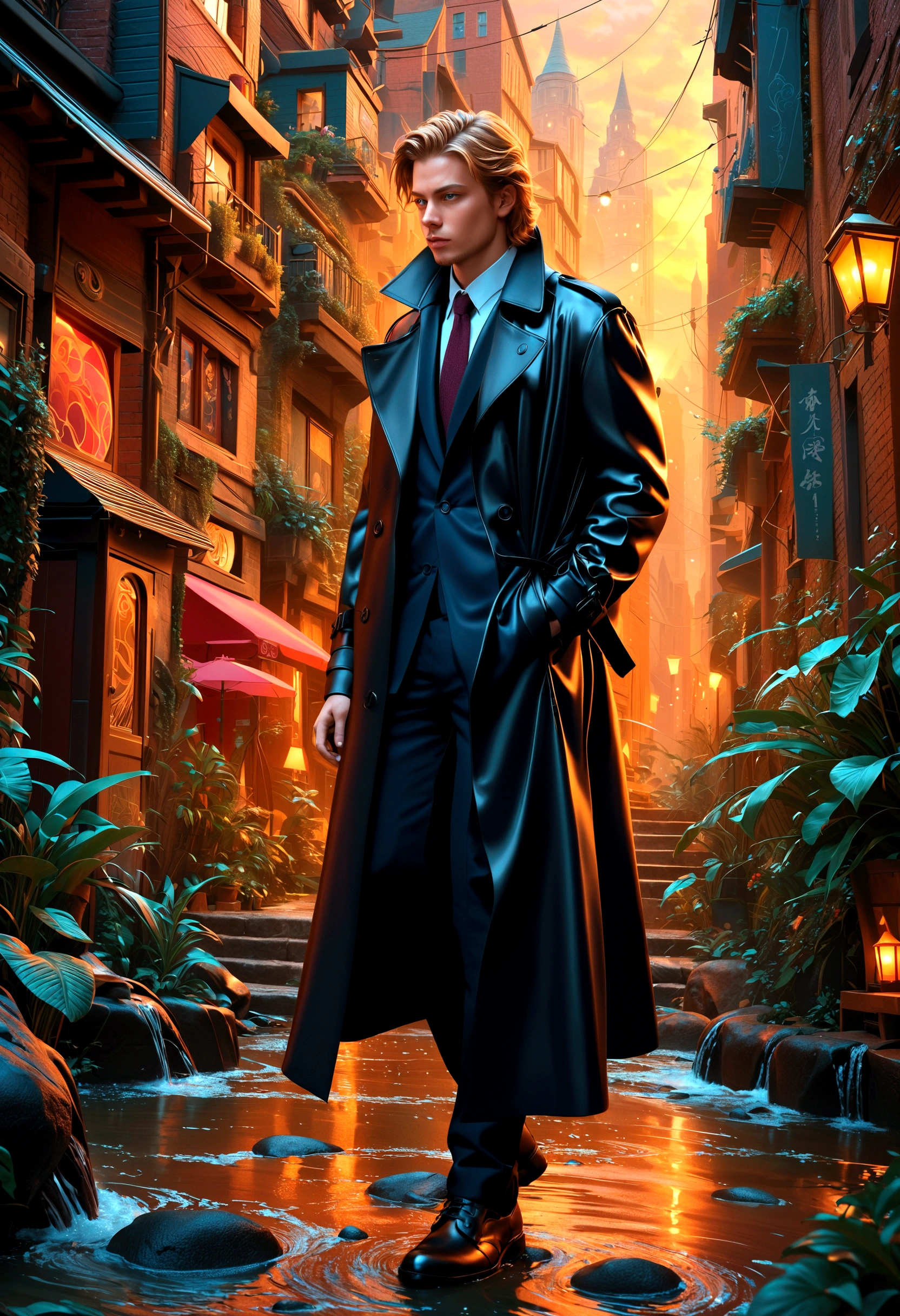 Optical illusion, Agent_ Black trench coat,Artwork by Brandon Woelfel (Alex Gray:1.07), Fantasy Art, High Detail, number, complex, 8K, ((Very detailed)), light, 戏剧性的light, intense, Clear focus, best quality, Ultra Detail.