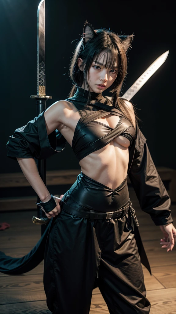 cat with ninja swords