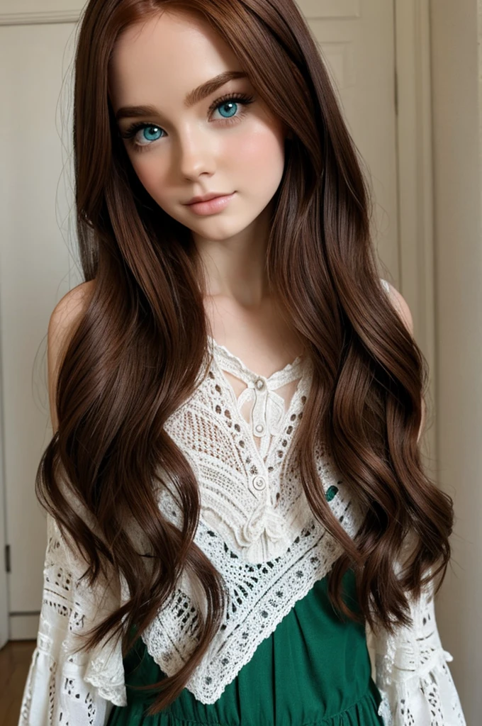 Honey tea flax long straight hair，Solid color background