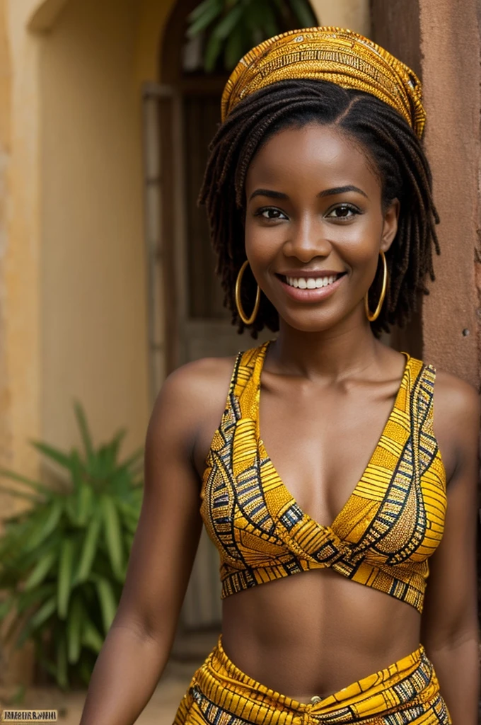Femme africaine souriante fixant l' objectif