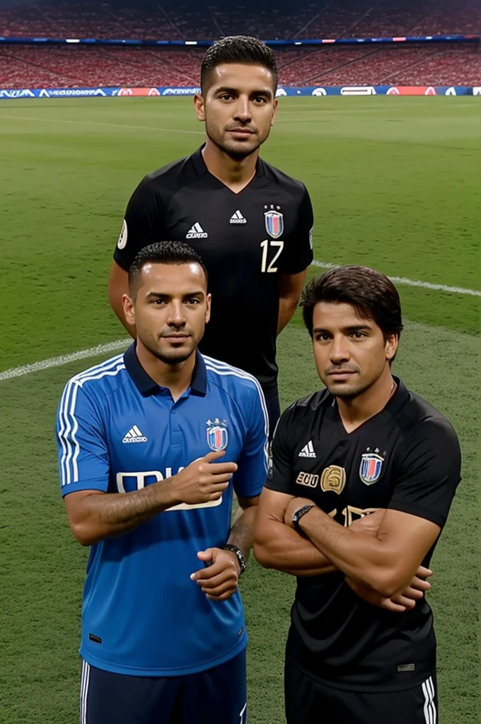 two people in a sports program on a television channel analyzing the Copa América in a full shot, medium shot, medium shot corto y ángulo nornal