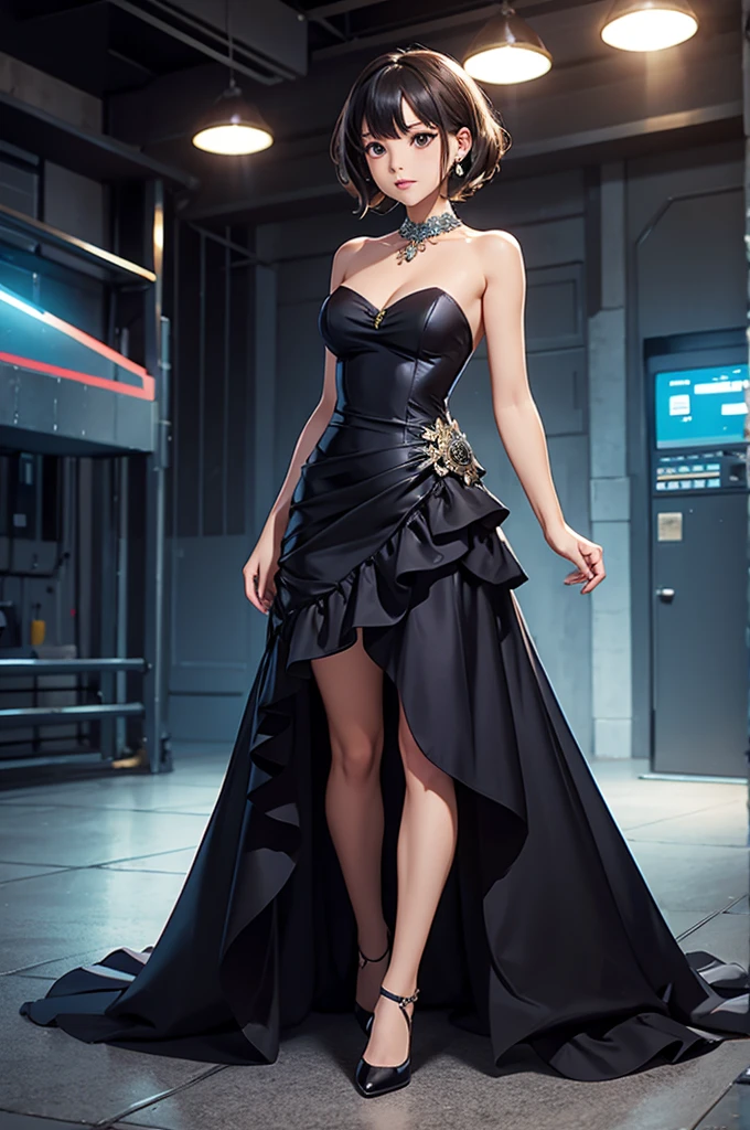 full body, thunder girl, strapless gala dress