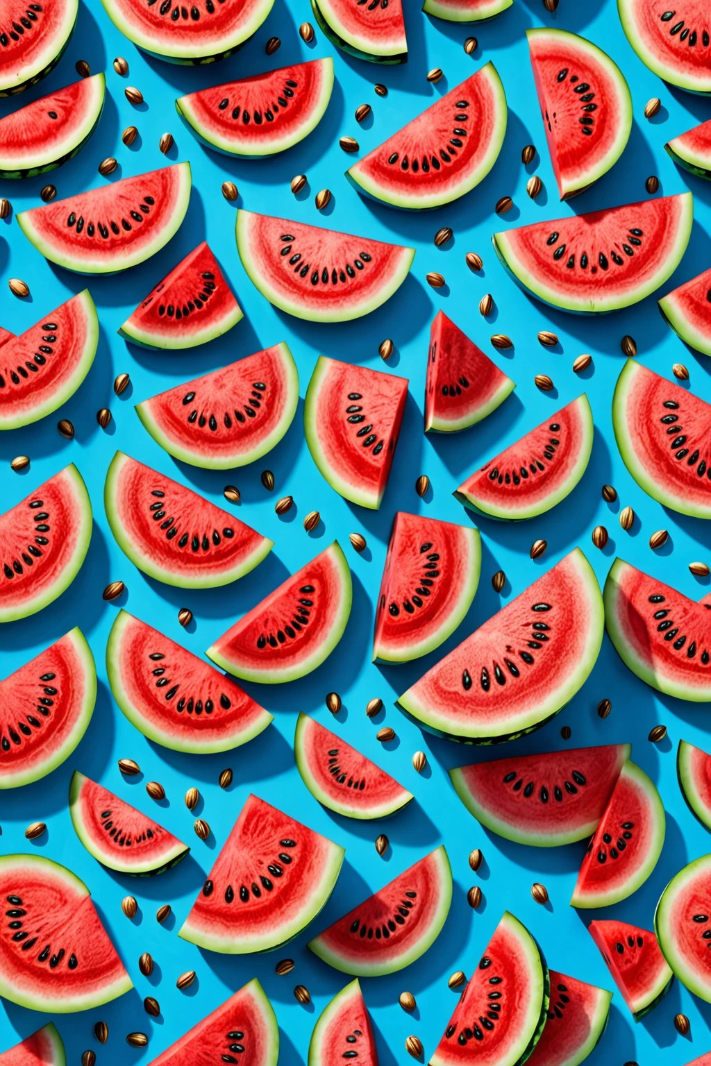 best quality, masterpiece, high-res, realistic, watermelon texture with seeds, cool blue background