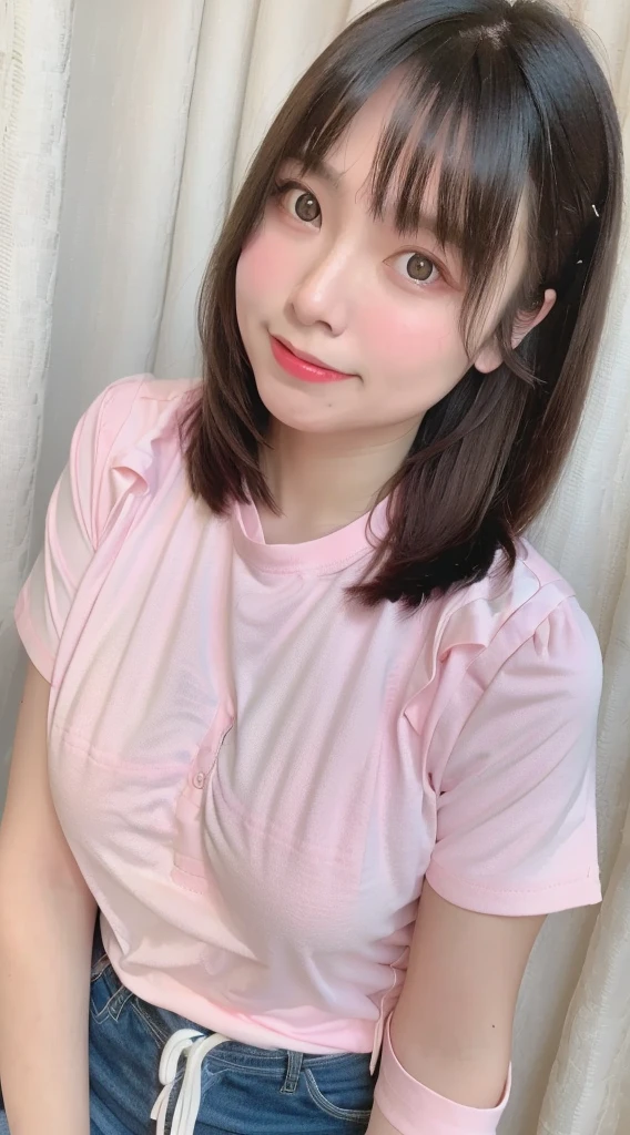 1 female、 Highest quality、 Ultra-high resolution、 (Realistic:1.4)、 blush、 cute、(Detailed face)、 Laughter、Looking into the camera、In town、Tight short-sleeved shirt、Tight pants、Huge breasts、 Accentuate your breasts、Large Breasts、Bobcut、 Straight Hair、Mole in the eye、 Full body portrait、Married women