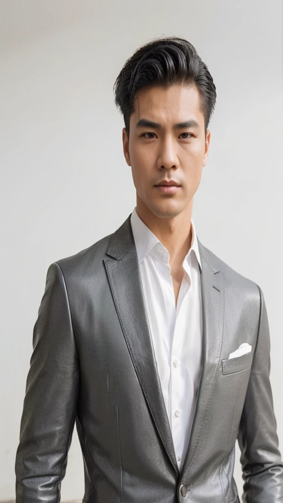 An elite man in a suit and tie poses for a photo, handsome, in Asian style, dark silver and dark gray portrait, realistic photo