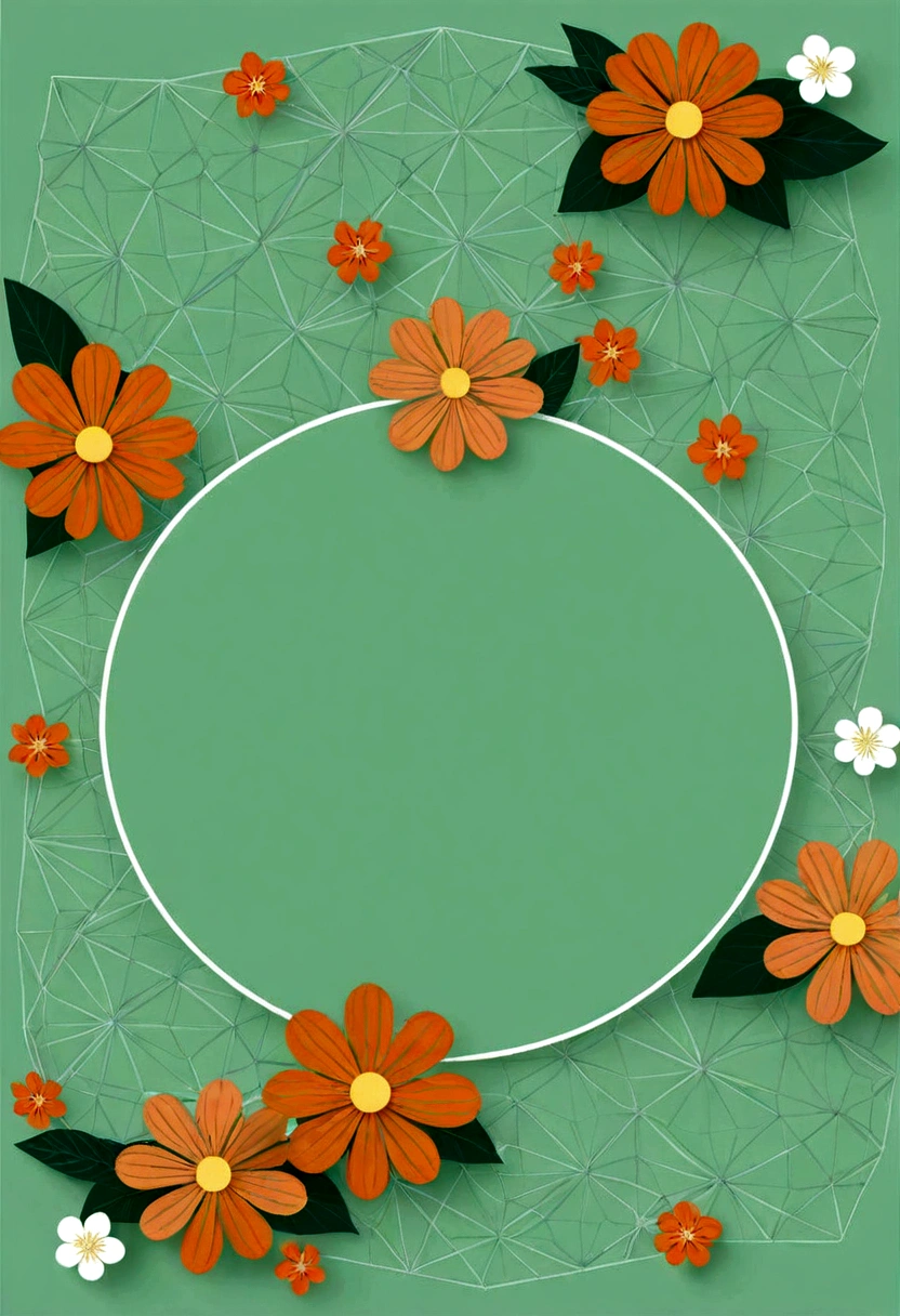 （desktop wallpaper design：1.37），lattice，line，Simplicity，modern，upscale，cute，Color blocking，Flowers，,Orange，Light green，illustration，in style of geometric,beautiful detailed，in style of flat color vector design, 