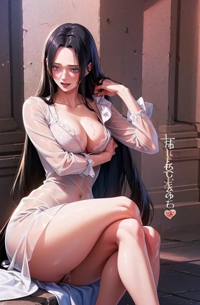 (((masterpiece))), (((best quality))), ((ultra-detailed)), (highly detailed CG illustration), Boa Hancock, , (masterpiece:1.5), Detailed Photo, Smiling, Sexy, (Best Quality: 1.4), (1girl), Beautiful Face, (Black Hair, long Hair: 1.3), Beautiful Hairstyle, beautiful detail eyes, (realistic skin), beautiful skin, absurd, attractive, ultra high resolution, high definition, (sexually aroused:1.5), Pinkish white skin, cool white light, sexy pose, Beautiful , white background, pink soft white light, Wear a white dress