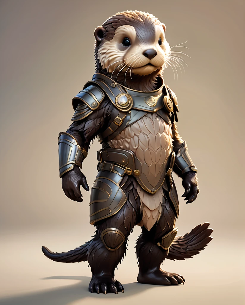 Sea Otter Pup Warrior　High-detail images　Full Body Shot　Looking this way　Wearing armor