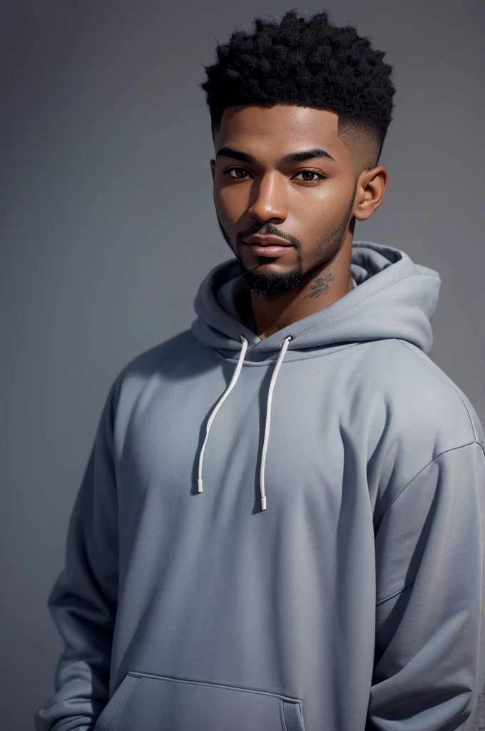 Create a 2D cartoon character, jomem,dark-skinned,lenbro james style haircut,wearing a cold sweatshirt