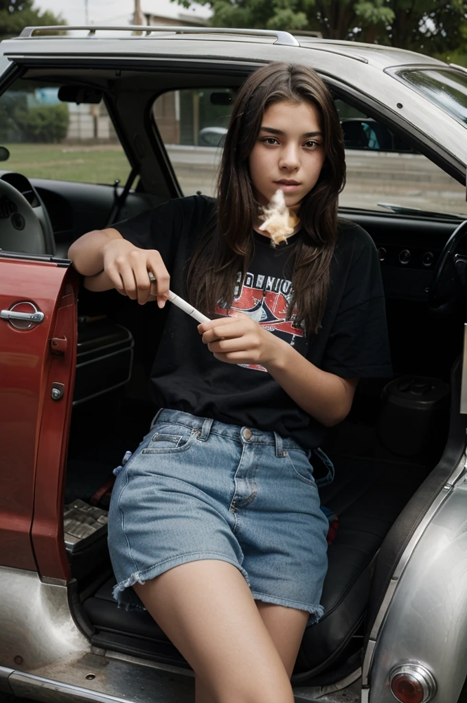 photo of a teenager around the smoking in front of a cool car