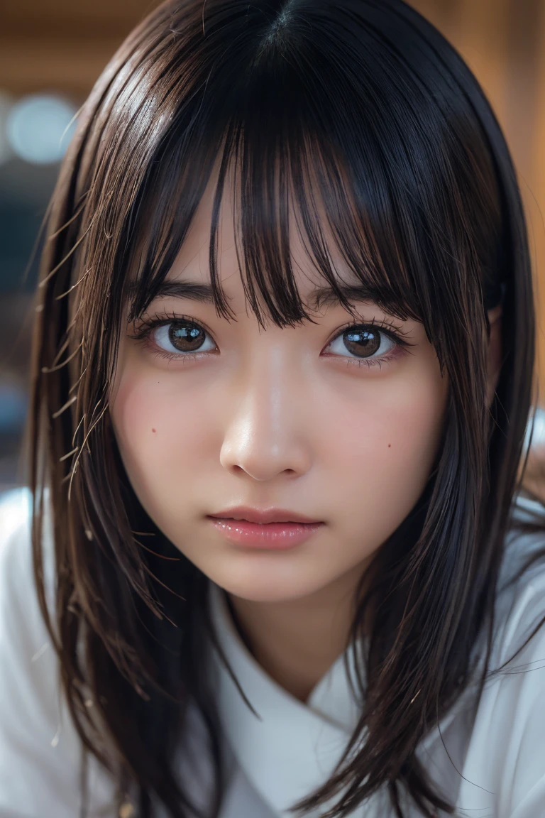((Upper Body:1.3)).Blown by the long wind [Blue-black:.3] hair,Looking at the audience, (Tabletop:1.3), (8K, Realistic, RAW Photos, Highest quality: 1.4), Japanese, (1 Girl), Beautiful Face, (Realistic face),{Wavy medium hair|Front hair long bob|short hair with long bangs}{Black hair|Brown hair|Blonde hair}, Beautiful hairstyle, Realistic eyes, Beautiful and beautiful eyes, (Realistic skin), Beautiful Skin, charm, Ultra-high resolution, Surreal, Very detailed, Golden Ratio,Female student peeing in the toilet、shame(Blushing:1.3)