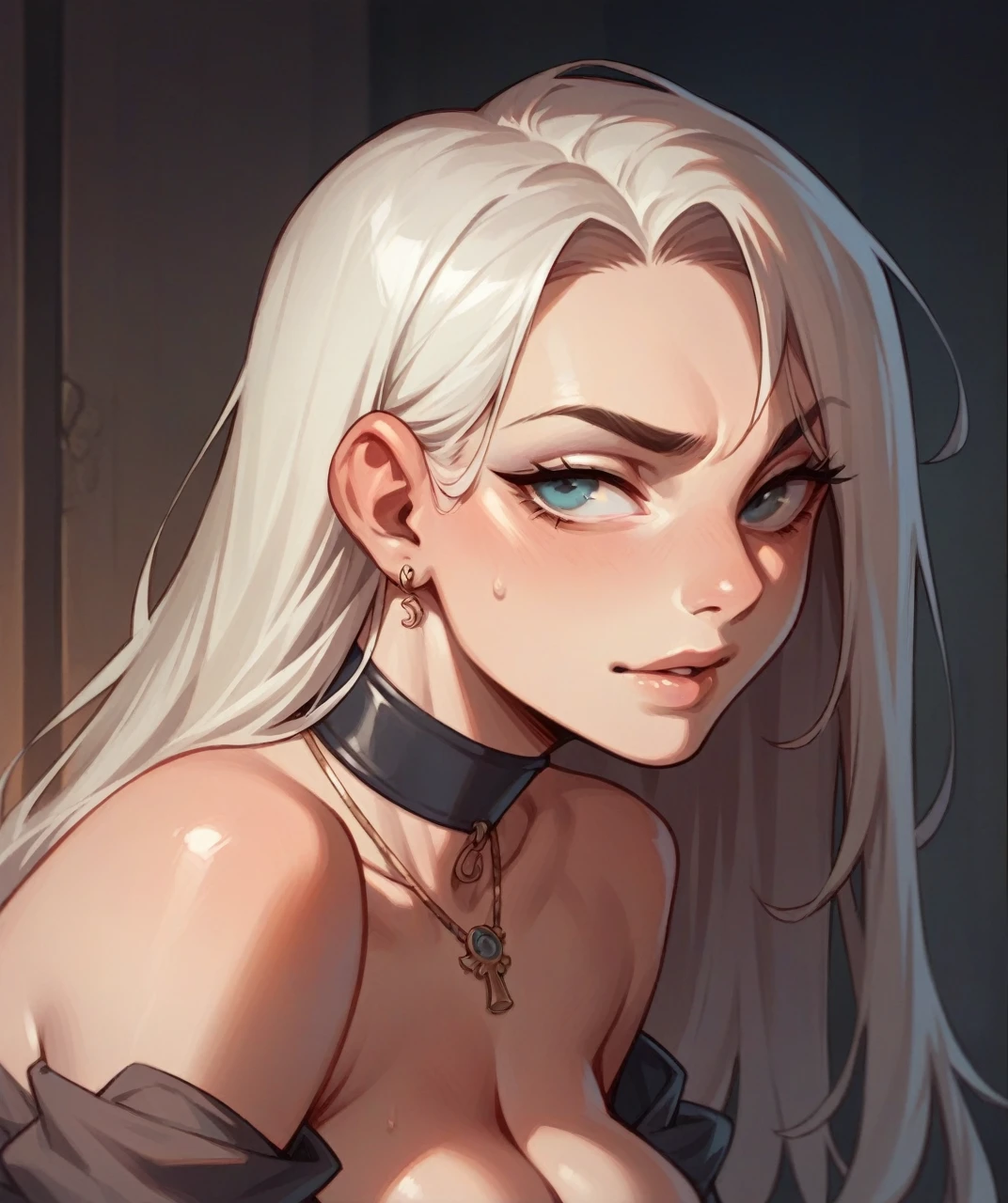 Pale girl , olhos azuis, medium wavy blonde hair,Vampiro, NSFW