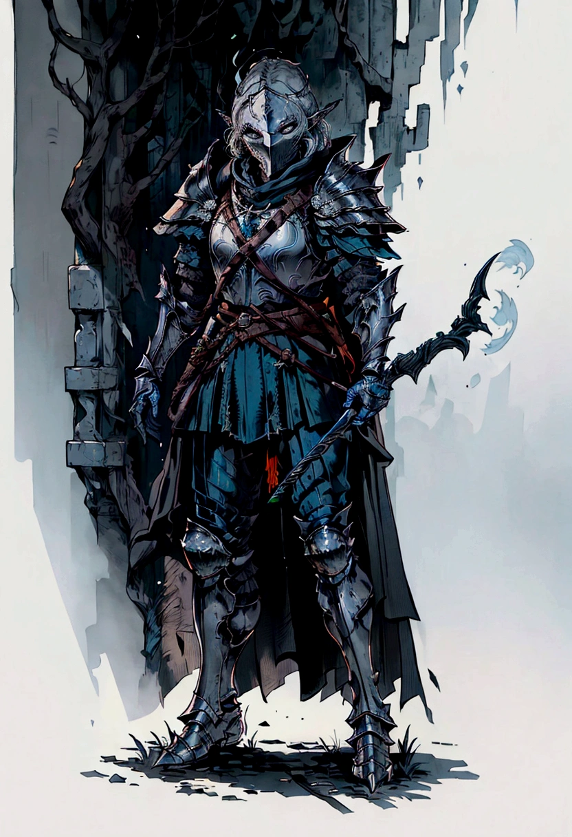a close up of a person in armor holding a bow and arrow, dragon age concept art, concept art of a warrior, some curved armor, pale black armor, male drow, the witcher concept art, medieval concept art, grey armor, elf knight, male elf ranger, heavily armored, dark souls concept art, black armor, rogue class warrior class, black armour