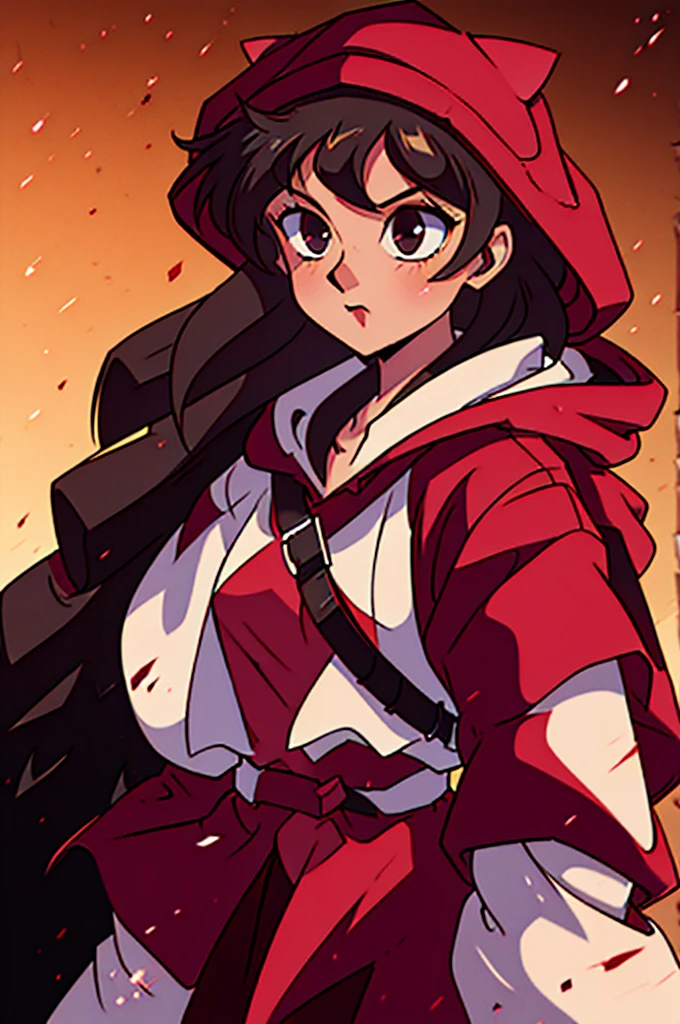 Little Red Riding Hood is a 19-year-old female girl., long dark hair and tanned complexion, deer