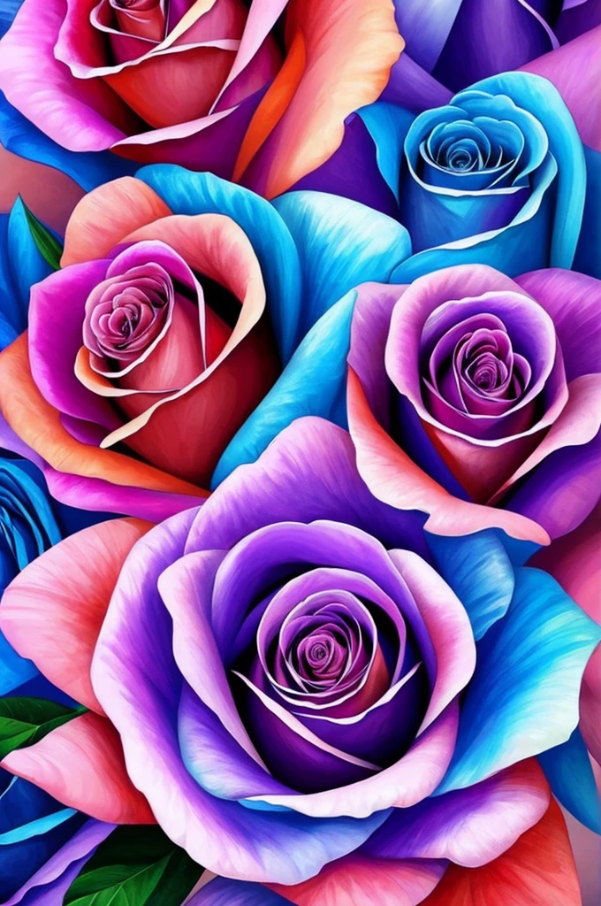 a painting of a rose with purple and blue flowers, beautiful color art!, beautiful!!! digital art, beautiful gorgeous digital art, beautiful detail and color, gorgeous digital art, gorgeous colors, magical colorful flowers, rich flower colors, beautiful digital art, ✏️🎨, beautiful vibrant colors, with beautiful colors, wow it is beautiful, magical flowers, very beautiful digital art